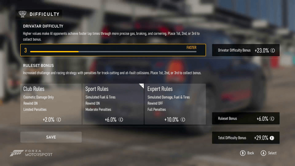 Forza Motorsport Moeilijkheidsgraad