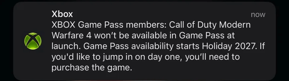 Modern Warfare 4 niet beschikbaar op Game Pass bij release